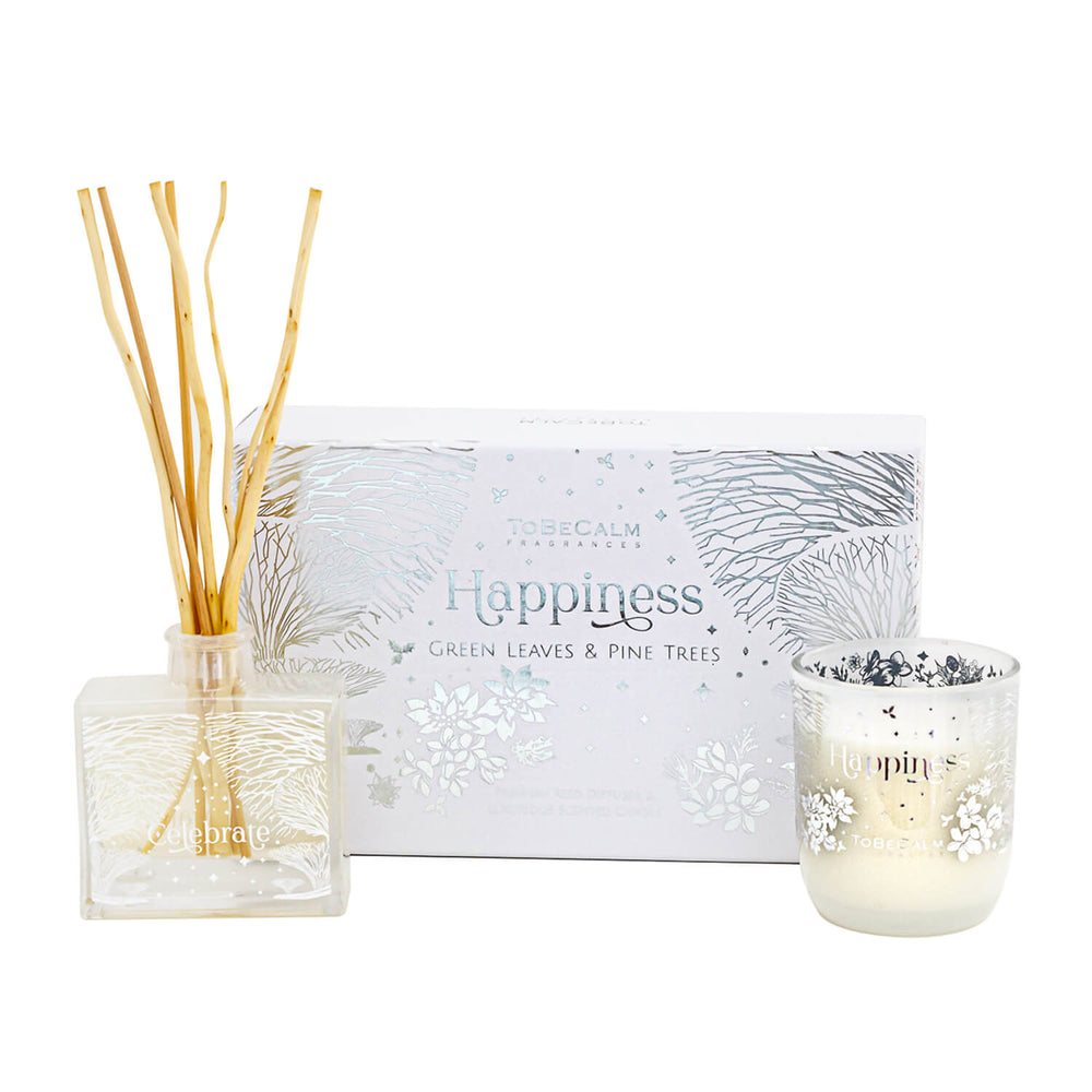 Happiness - Green Leaves & Pine Trees - Candle and Diffuser Duo Set